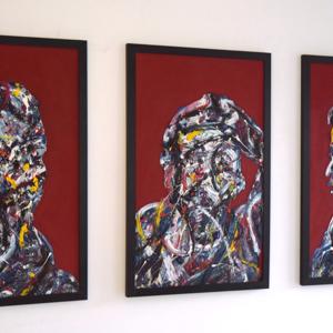 Red Portraits: Self Portrait Triptych